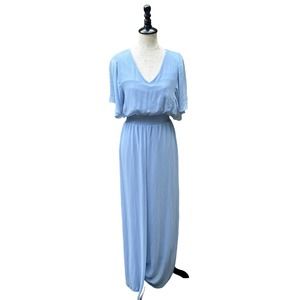 Halogen Women's Light Blue V-Neck Flutter Sleeve Wide‎ Leg Jumpsuit. Size MED